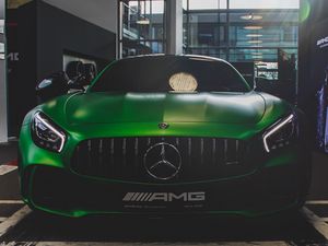 Превью обои mercedes-amg, mercedes, зеленый, вид спереди