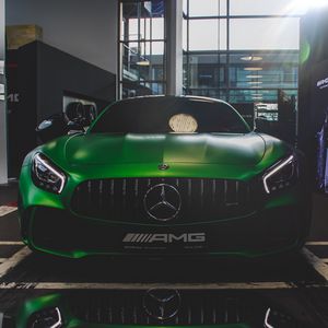 Превью обои mercedes-amg, mercedes, зеленый, вид спереди