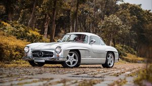 Превью обои mercedes-benz, 300sl, amg, w198, серебристый, вид сбоку