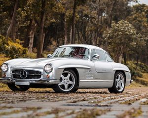 Превью обои mercedes-benz, 300sl, amg, w198, серебристый, вид сбоку