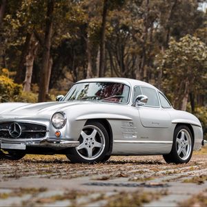 Превью обои mercedes-benz, 300sl, amg, w198, серебристый, вид сбоку