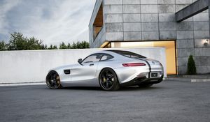 Превью обои mercedes-benz, amg, gt, серебристый, вид сбоку, тюнинг