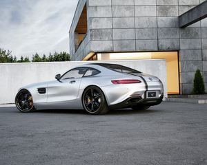 Превью обои mercedes-benz, amg, gt, серебристый, вид сбоку, тюнинг