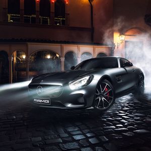 Превью обои mercedes-benz, amg, gt s, вид сбоку, ночь