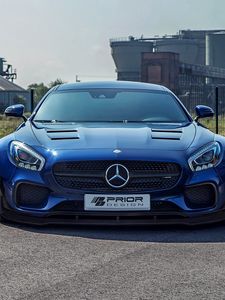 Превью обои mercedes-benz, amg gt, синий, вид спереди