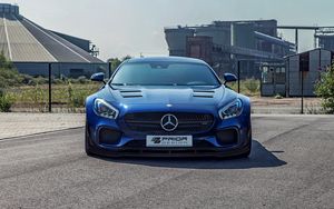 Превью обои mercedes-benz, amg gt, синий, вид спереди