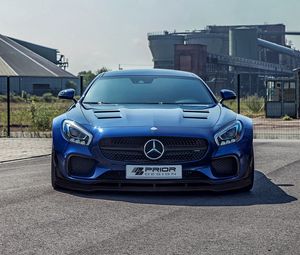 Превью обои mercedes-benz, amg gt, синий, вид спереди