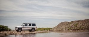 Превью обои mercedes-benz g500, mercedes, машина, внедорожник, вид сбоку, бездорожье