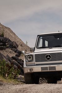 Превью обои mercedes-benz g500, mercedes, машина, внедорожник, серый, вид спереди