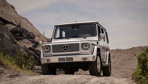 Превью обои mercedes-benz g500, mercedes, машина, внедорожник, серый, вид спереди