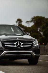 Превью обои mercedes-benz glc300, mercedes, машина, черный, вид спереди