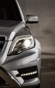 Превью обои mercedes-benz glk350, mercedes, машина, серый, вид спереди, фара