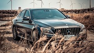 Превью обои mercedes-benz, mercedes, автомобиль, черный, трава