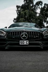 Превью обои mercedes-benz, mercedes, машина, черный, спорткар, вид спереди