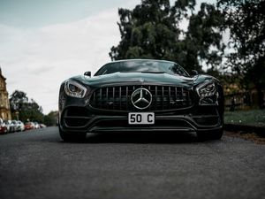 Превью обои mercedes-benz, mercedes, машина, черный, спорткар, вид спереди