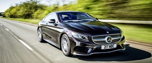 Превью обои mercedes-benz, s 500, купэ, скорость, черный, вид сбоку