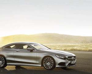 Превью обои mercedes-benz, s-class, coupe, вид сбоку, серебристый