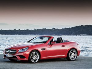 Превью обои mercedes-benz, slk-class, r172, красный, вид сбоку