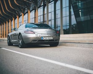 Превью обои mercedes-benz sls amg, mercedes-benz amg, mercedes-benz, вид сзади, серебристый, спорткар