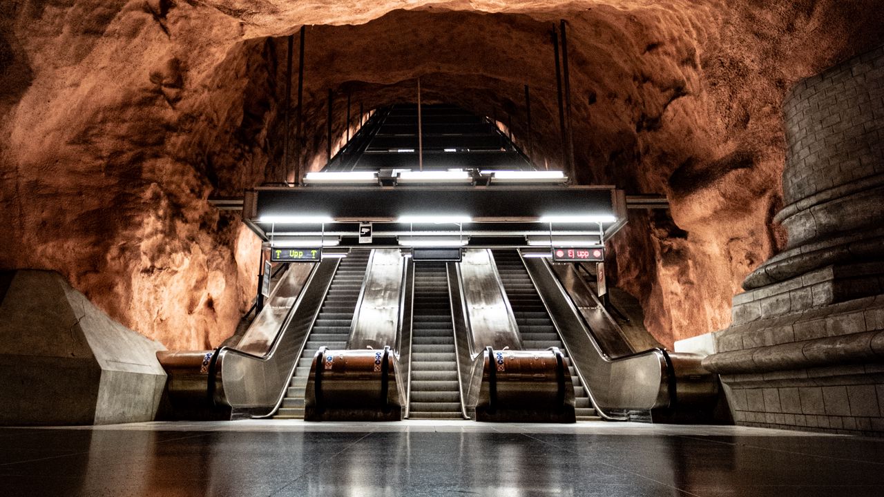 Обои метро, эскалатор, подземелье, интерьер, стокгольм