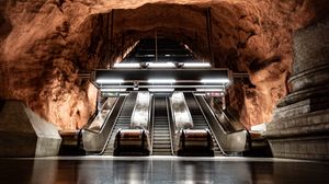 Превью обои метро, эскалатор, подземелье, интерьер, стокгольм