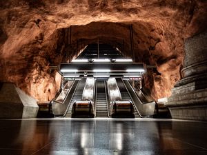 Превью обои метро, эскалатор, подземелье, интерьер, стокгольм