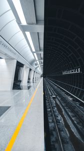 Превью обои метро, станция, тоннель, рельсы, подземный