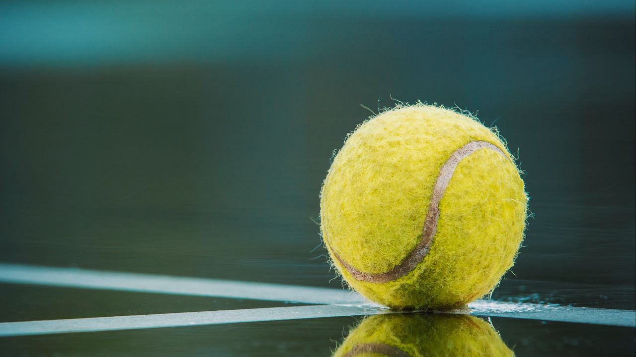 Обои мяч, теннис, корт, отражение, линии, разметка