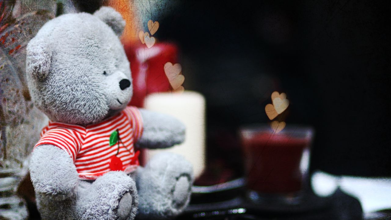 Обои мило, мишка, свечи, сердечки, teddy, любовь