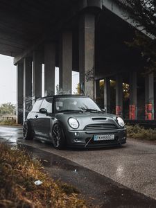 Превью обои mini clubman, автомобиль, фары, вид спереди