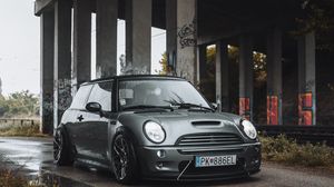 Превью обои mini clubman, автомобиль, фары, вид спереди