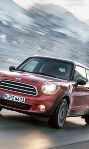 Превью обои mini cooper, красный, вид сбоку, движение