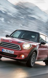 Превью обои mini cooper, красный, вид сбоку, движение