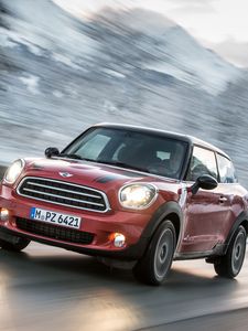 Превью обои mini cooper, красный, вид сбоку, движение