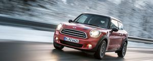 Превью обои mini cooper, красный, вид сбоку, движение