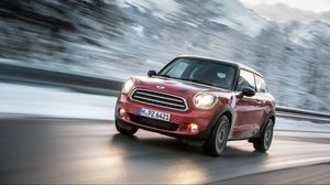 Превью обои mini cooper, красный, вид сбоку, движение