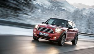 Превью обои mini cooper, красный, вид сбоку, движение