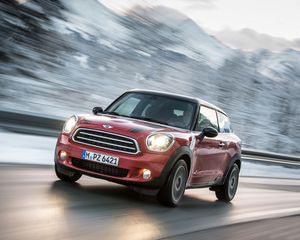 Превью обои mini cooper, красный, вид сбоку, движение