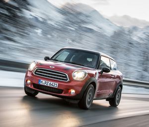 Превью обои mini cooper, красный, вид сбоку, движение