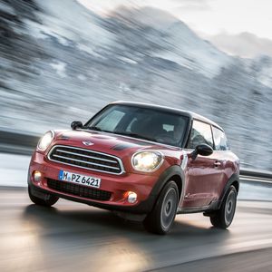 Превью обои mini cooper, красный, вид сбоку, движение