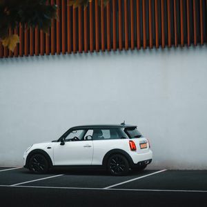 Превью обои mini cooper, mini, автомобиль, белый, вид сбоку