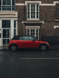 Превью обои mini cooper, mini, автомобиль, красный, вид сбоку