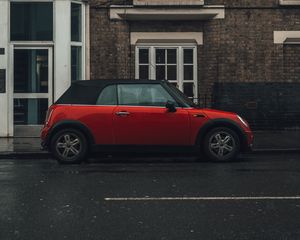 Превью обои mini cooper, mini, автомобиль, красный, вид сбоку