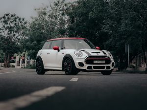 Превью обои mini cooper, mini, автомобиль, белый, дорога