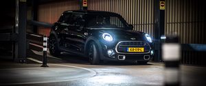 Превью обои mini cooper, mini, автомобиль, черный, фары