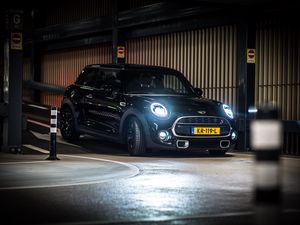 Превью обои mini cooper, mini, автомобиль, черный, фары