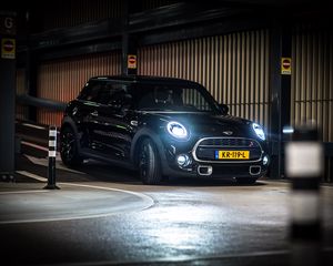 Превью обои mini cooper, mini, автомобиль, черный, фары