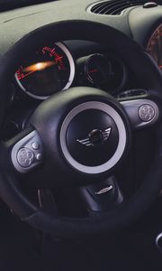 Превью обои mini cooper, руль, салон автомобиля