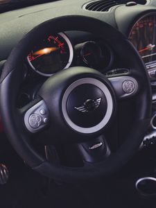 Превью обои mini cooper, руль, салон автомобиля