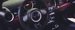 Превью обои mini cooper, руль, салон автомобиля